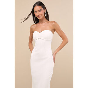 Lulus Basilia White Ribbed Strapless Midi Dress - Size M